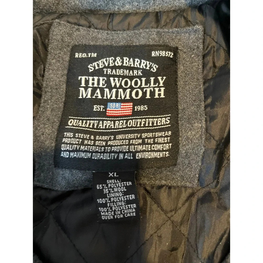 Steve Barrys The Woolly Mammoth Mens XL Gray Wool Blend Button Front Coat‎